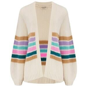 Sugarhill Brighton Cream Striped Balloon Sleeve Sweater Cardigan Alpaca Sz 10